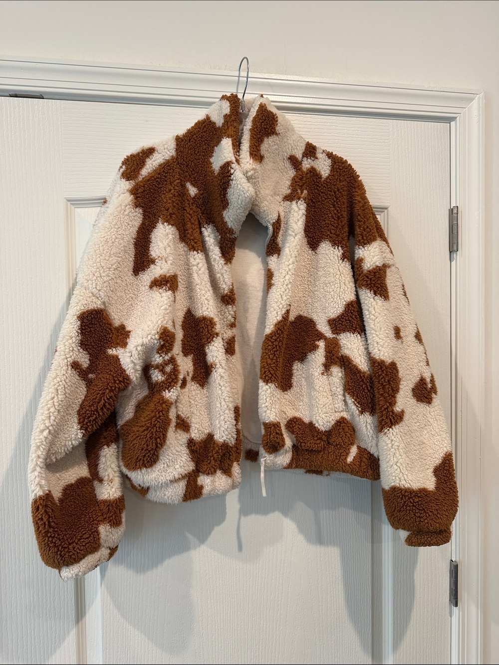 Urban Outfitters Brown & Cream Cow-Print Teddy Jacket